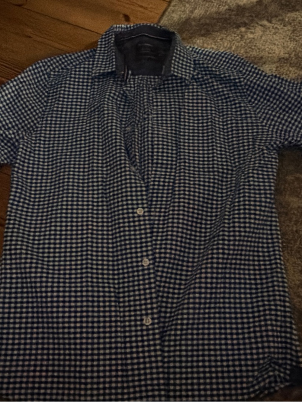 Primark Navy and White Check Short-Sleeve Button-Down Shirt